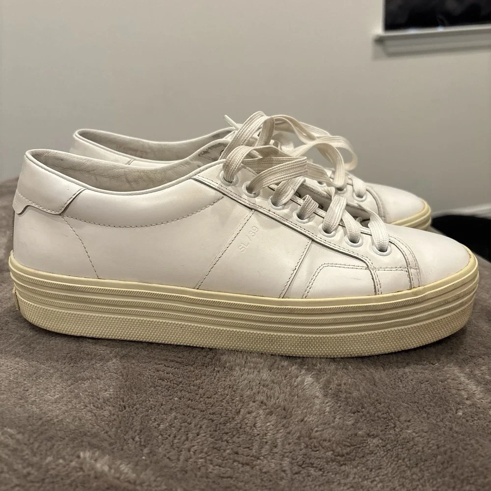 Saint Laurent Signature Court Classic SL/39 Womens 7.5 White Platform Sneakers